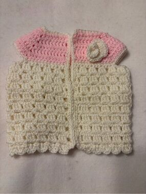 Handmade New Crochet Infant Pink and White Vest Or Dress With Flower 3-6 Mos